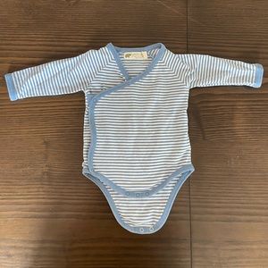 Monica + Andy long sleeve lucky bodysuit / blue striped onesie 3-6M